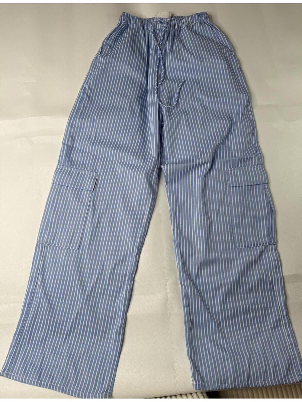 SABO Blue and White Striped Wide Leg Pants XXS